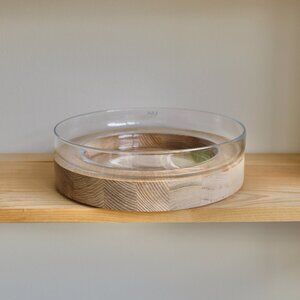 Minimalist Glass and Natural Wood Salad Bowl